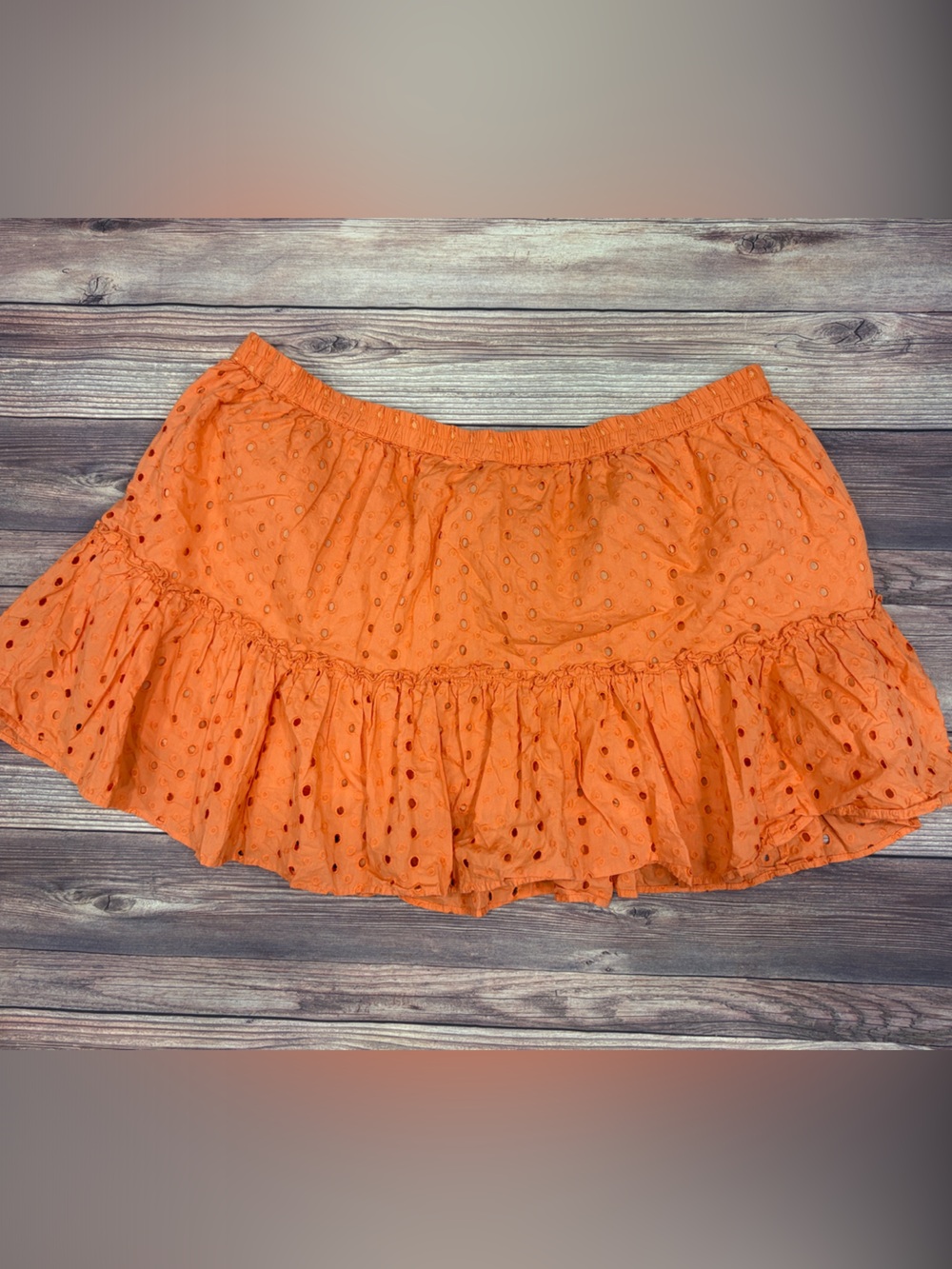 ASOS Peachy Orange Eyelet Ruffle Mini Skirt